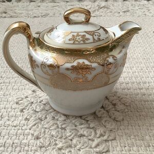 Antique Noritake Gold and White Creamer with Lid, MINT